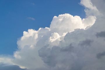 White cumulus clouds on bright blue sky