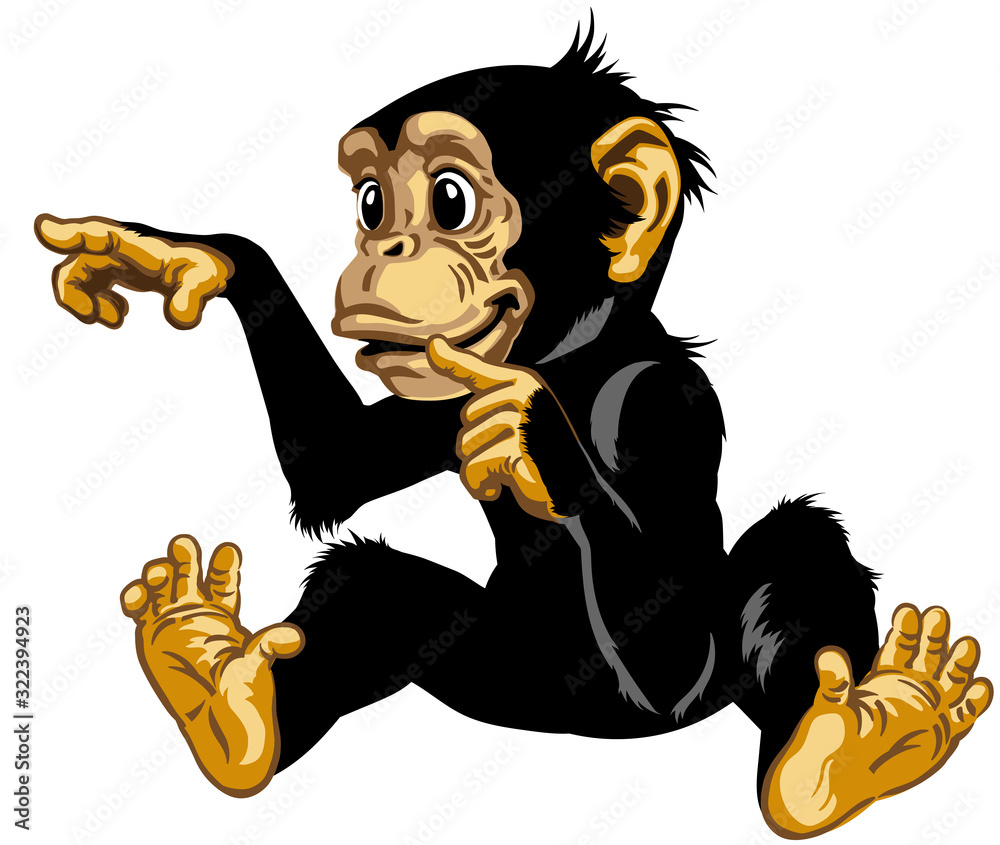 Cartoon chimp great ape or chimpanzee monkey touching or pointing to ...