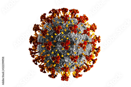 Fotografía Detailierter Corona Virus auf weißem Untergrund - Wuhan Virus