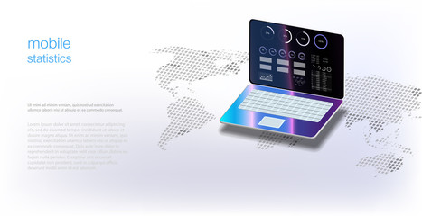 Poster - Analytics data on isometric laptop. Online statistics and data Analytics. Digital market, investment, finance and trading. Application of laptop with business graph and analytics data isometric laptop