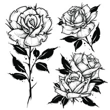 Roses Tattoo. Dot Work Vector Illustration
