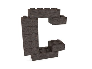 Letter C from rusty metal toy bricks