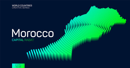 Wall Mural - isometric map of morocco with neon circle lines