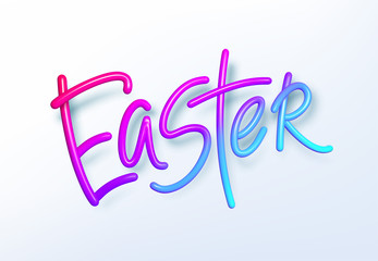 Wall Mural - 3D realistic rainbow holiday Happy Easter lettering background . Vector illustration
