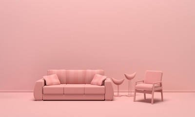 Wall Mural - Interior room in plain monochrome light pink color with furnitures and room accessories. Light background with copy space. 3D rendering