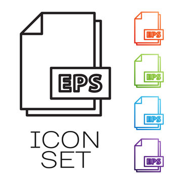 Black line EPS file document. Download eps button icon isolated on white background. EPS file symbol. Set icons colorful. Vector Illustration