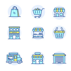 Canvas Print - Set of store and shopping icons in linear color style isolated on white background 