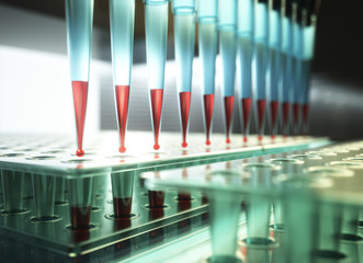 Wall Mural - multichannel pipette microbiology laboratory science and technology