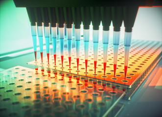 Wall Mural - multichannel pipette microbiology laboratory science and technology