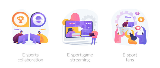 Sticker - Electronic sports organization, internet team play, online competition. E-sports collaboration, e-sport game streaming, e-sport fans metaphors. Vector isolated concept metaphor illustrations.