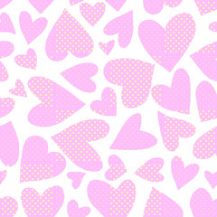  Seamless pattern with pink hearts. Romantic love hand drawn backgrounds texture. For greeting cards, wrapping paper, wedding, birthday, fabric, textile, Valentines Day, mothers Day, easter