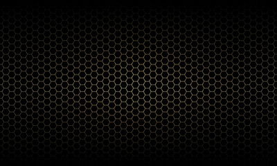 Gold hexagon mesh pattern in dark background texture vector illustration.