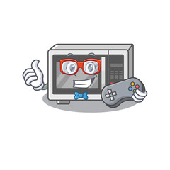 Sticker - Smiley gamer with microwave cartoon mascot style