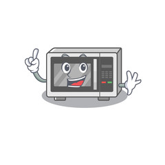 Sticker - mascot cartoon concept microwave in One Finger gesture