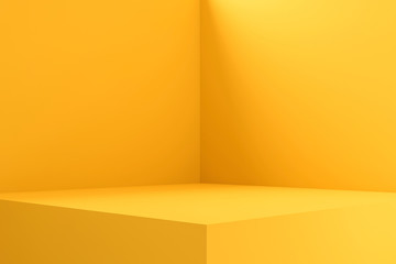 empty room interior design or yellow pedestal display on vivid background with blank stand. blank st