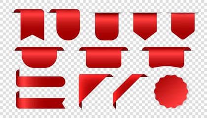 Aufkleber - Tag sticker shape. New or sale badges. Label product red corner. Vector ribbons and banners. Luxury red silk realistic template.