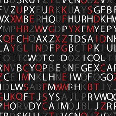 Red, gray and white letters. Letters of the alphabet in random order on black