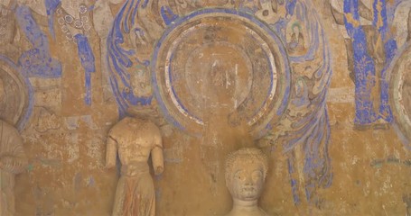 Wall Mural - Buddhist grottoes sculpture in Bingling Temple, Gansu China. UNESCO World Heritage Site.