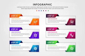 Poster - Infographics tab in horizontal paper index with six data template. Vector illustration abstract background. Can be used for workflow layout, business step, banner, web design.