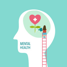 Mental Health Concept Vector Illustration. Brain And Heart. World Mental Health Day.