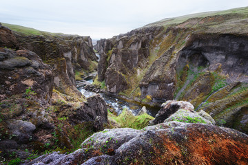 Wall Mural - Picturesque landscape from famous Fjadrargljufur canyon in South east of Iceland, Europe