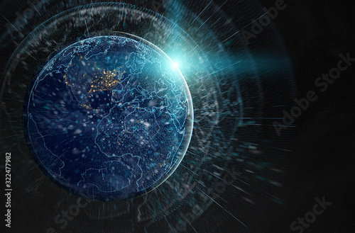 Cuadros en Lienzo Global datas exchanges and connections system over the globe 3D rendering elemen