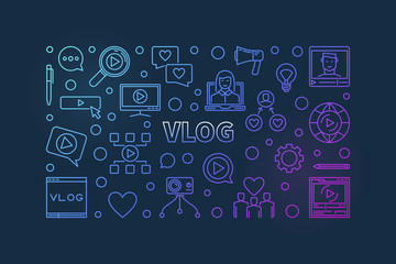 Poster - vlog vector concept colorful outline horizontal illustration or banner