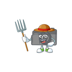 Canvas Print - sweet Farmer digital camera cartoon mascot with hat and tools