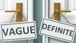 © GoodIdeas - Vague or definite as a choice in life - pictured as words Vague, definite on doors to show that Vague and definite are different options to choose from, 3d illustration