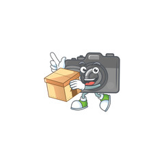 Poster - A charming digital camera mascot design style having a box