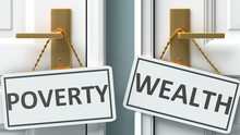 Poverty Or Wealth As A Choice In Life - Pictured As Words Poverty, Wealth On Doors To Show That Poverty And Wealth Are Different Options To Choose From, 3d Illustration