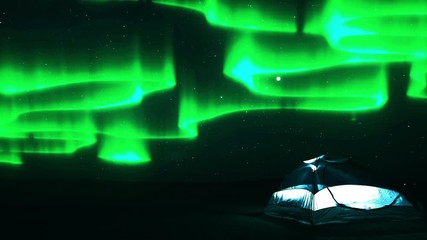 Wall Mural - northern lights curtains in mountains