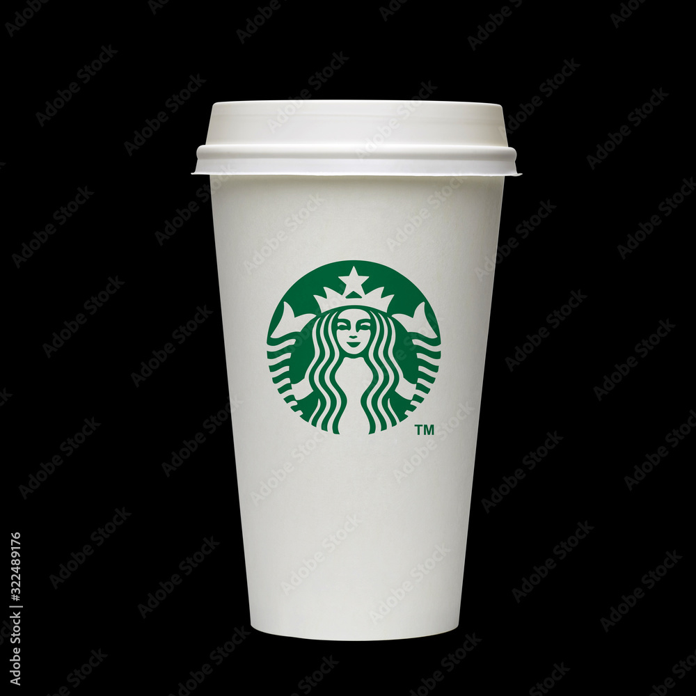 Los Angeles, CA - March 15, 2019: Starbucks Paper Cup. Starbucks Coffee  with Logo Mermaid isolated on black Background. Stock Photo | Adobe Stock, image size:1000x1000
