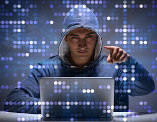 young hacker in data security concept