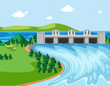 Fototapeta  - Diagram showing dam and river