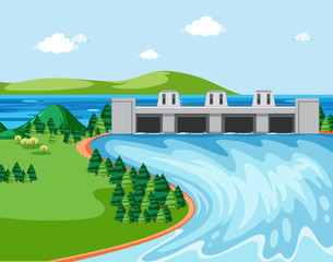 Wall Mural - Diagram showing dam and river