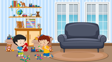 Poster - Scene with two boys playing in living room