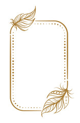 Wall Mural - Vector vertical dotted frame frame with boho style feather decoration