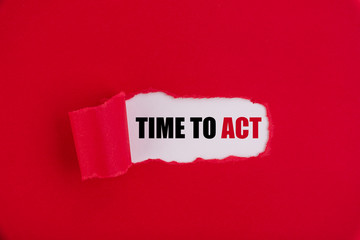 the text time to act appearing behind torn red paper.