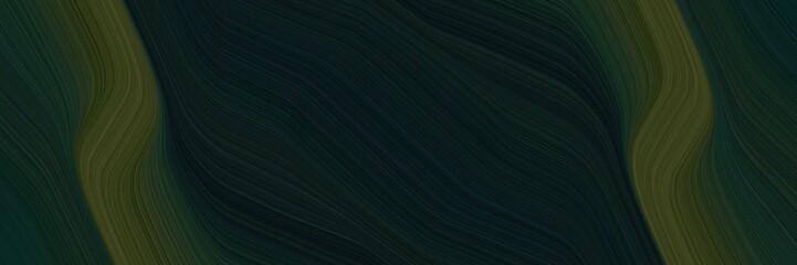 Poster - decorative designed horizontal banner with very dark green, dark olive green and very dark blue colors. dynamic curved lines with fluid flowing waves and curves