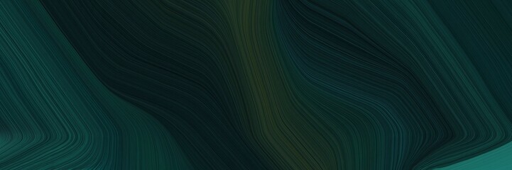 Poster - flowing horizontal banner with very dark blue, teal green and dark slate gray colors. dynamic curved lines with fluid flowing waves and curves