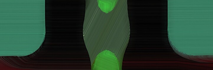 Poster - surreal banner design with very dark green, black and sea green colors. dynamic curved lines with fluid flowing waves and curves