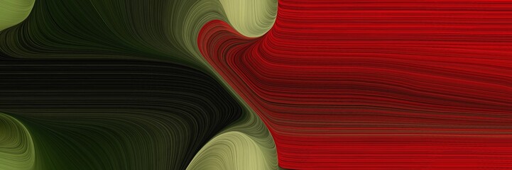 Poster - modern horizontal banner with very dark green, very dark red and maroon colors. dynamic curved lines with fluid flowing waves and curves