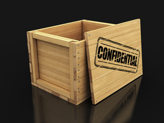 Poster - Wooden crate with stamp Confidential. Image with clipping path