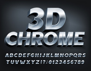 Poster - 3d chrome alphabet font. metallic letters and numbers with shadow. stock vector typescript for your 