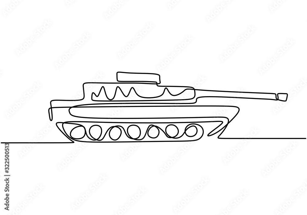 One Line Tank Simple Tank one line drawing. An armoured fighting vehicle designed for front ...