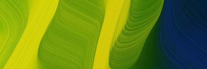 Aufkleber - dynamic designed horizontal banner with dark green, very dark blue and golden rod colors. dynamic curved lines with fluid flowing waves and curves