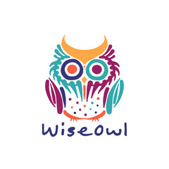 Sticker - Cute owl colorful, logo design template