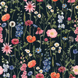 © zenina - Beautiful vector floral summer seamless pattern with watercolor hand drawn field wild flowers. Stock illustration.