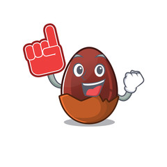 Sticker - A picture of chocolate egg mascot cartoon design holding a Foam finger